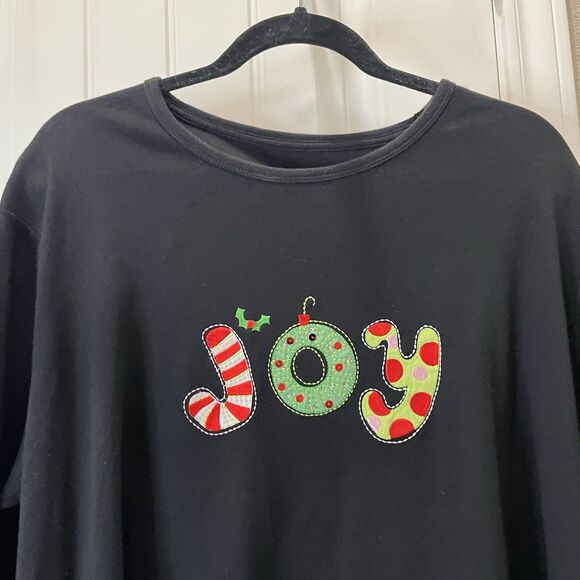 Mountain Lake Black Red Joy Embroidered Spellout Christmas Shirt Womens Size 2X - Picture 2 of 5